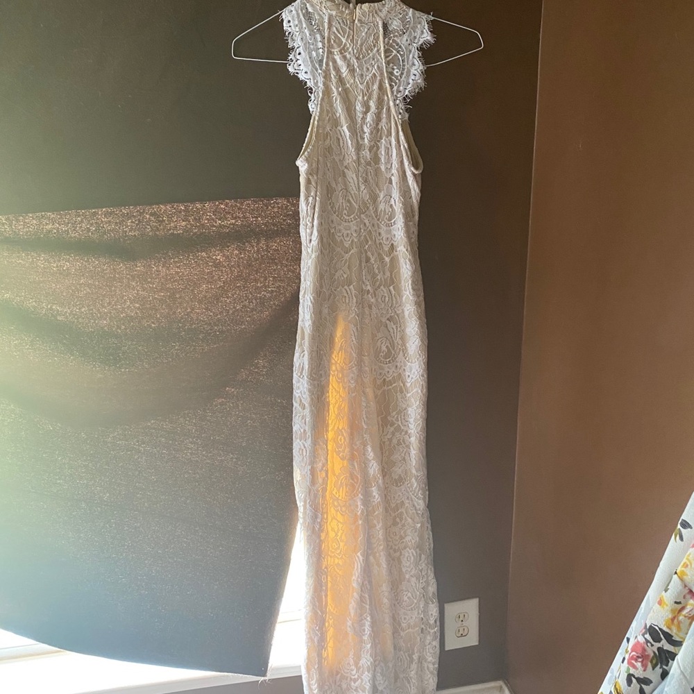 Nude and white lace maxi dress